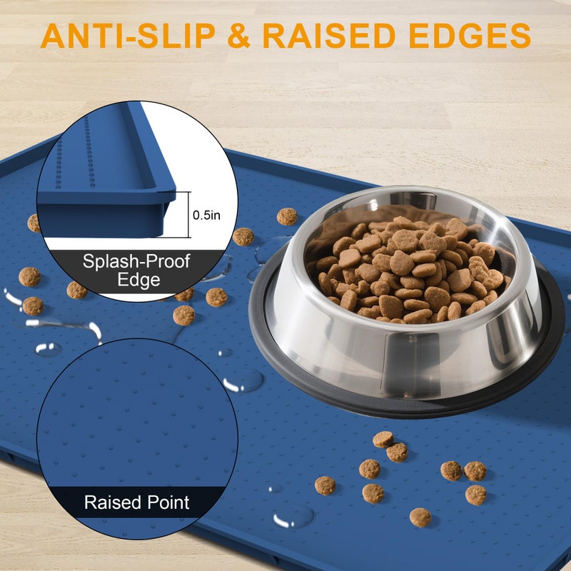 Mofason Pet Food Mat Waterproof Dog Mat 24â€x16â€ Large â€“ 0.5â€ inch Raised Edge, Pet Cat Silicone Feeding Placemat Water Bowl Tray for Floors, Nonslip Washable Dog Mat for Food and Water - Image 2